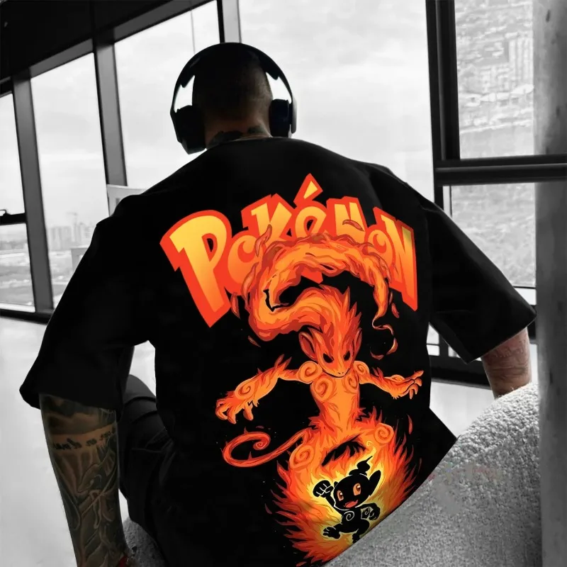 2025 Zomer Pokémon Anime Infernape Merk 100% Puur Katoen Gedrukt T-shirt Mannen Harajuku Losse Casual Veelzijdige Korte mouwen Y2k