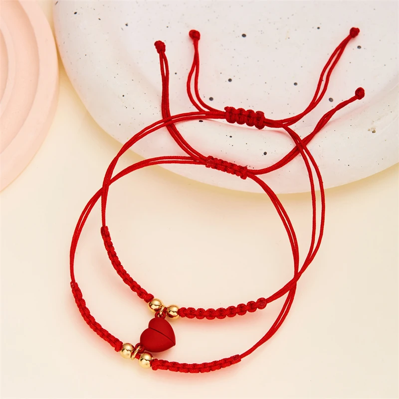 2 Stück einfache handgemachte Paar Armband für Frauen romantische Herz magnetisch passende Armband Charme Bestie Freundschaft Schmuck Geschenke – Detail 17
