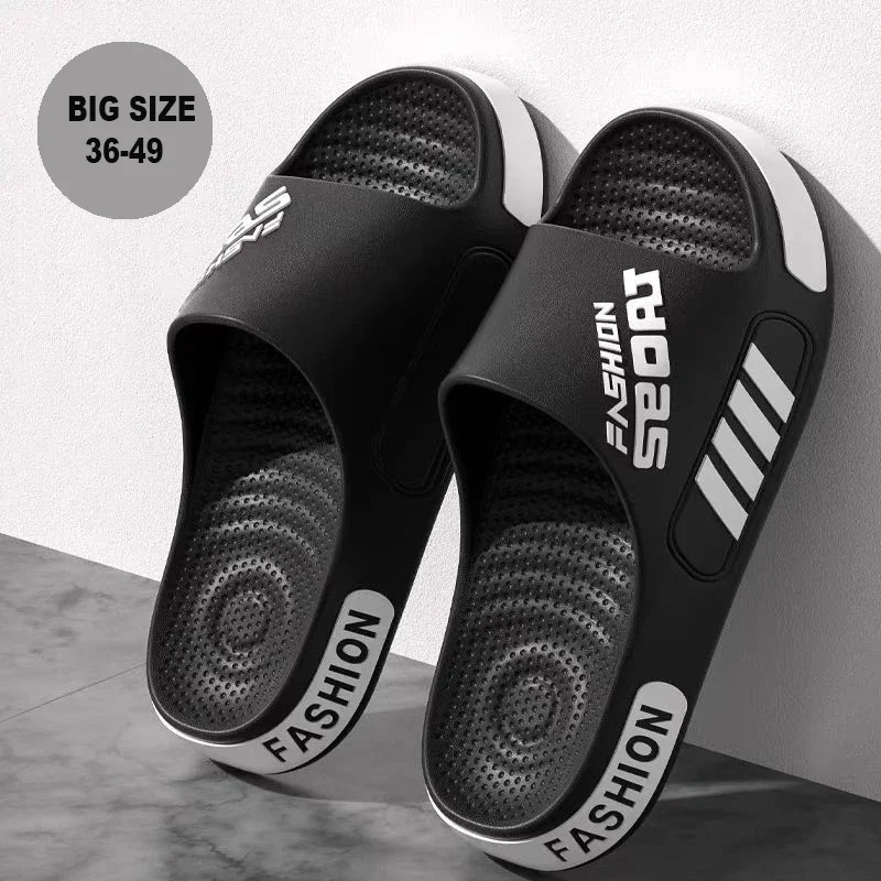 Zapatillas de hombre de talla grande 48-49, Zapatillas de casa de suela plana de verano para mujer y hombre, sandalias de tendencia con punta abierta, zapatos de playa ligeros para parejas