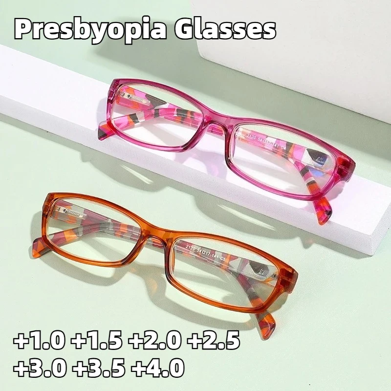

New Fashionable Anti-Blue Light Presbyopia Glasses Elegant Square Frame with Floral Accents Reading Eyewear +1.0 To +4.0