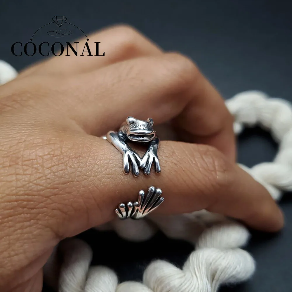 Coconal Men Women Vintage Bohemian Frog Toad Animal Carving Womens Ring For Female Mens Rings Christmas Party Jewelry Gift