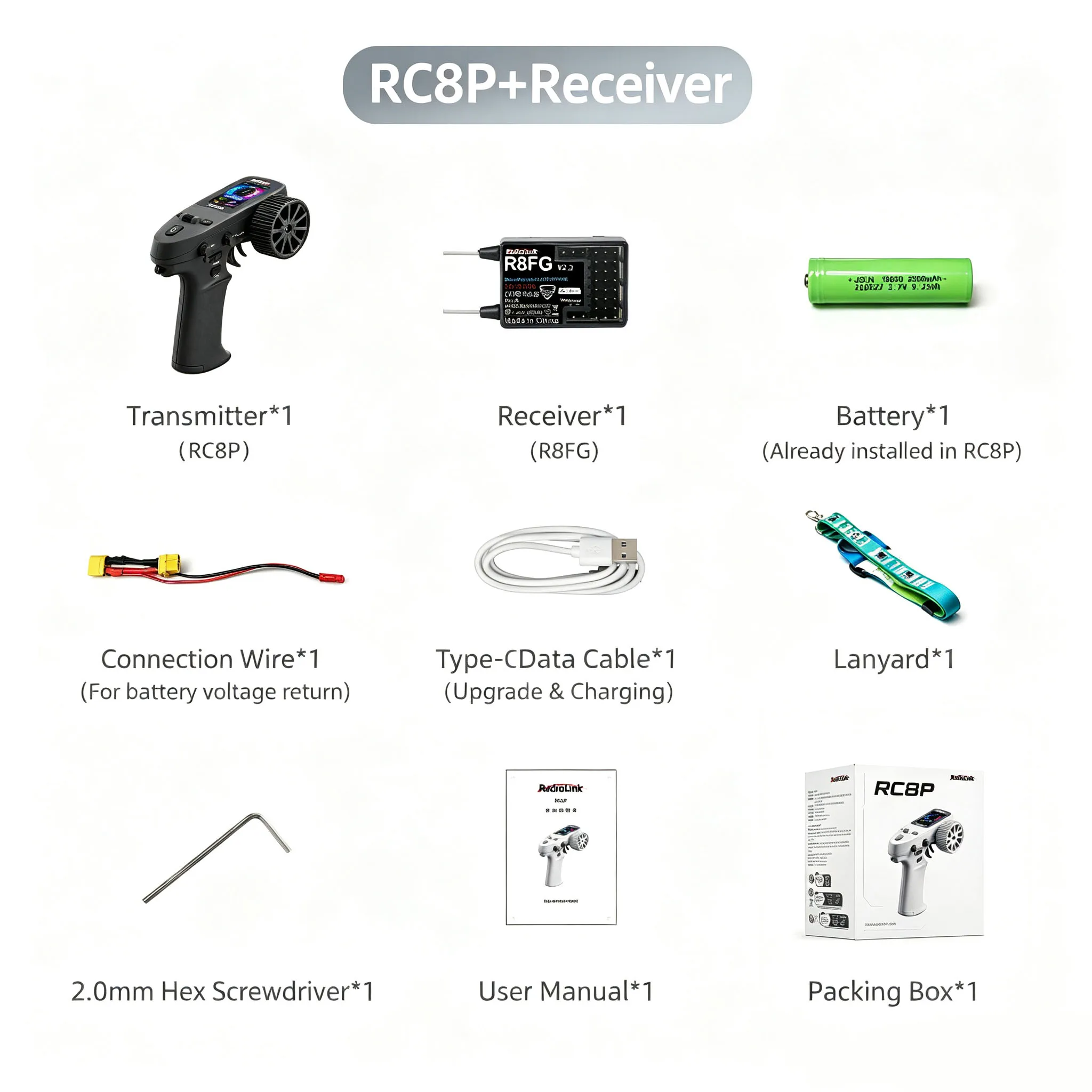 RadioLink RC8P Compact Portable Built-in Simulator 8 Full-Proportional Channels 2.4' High-Brightness Color Screen