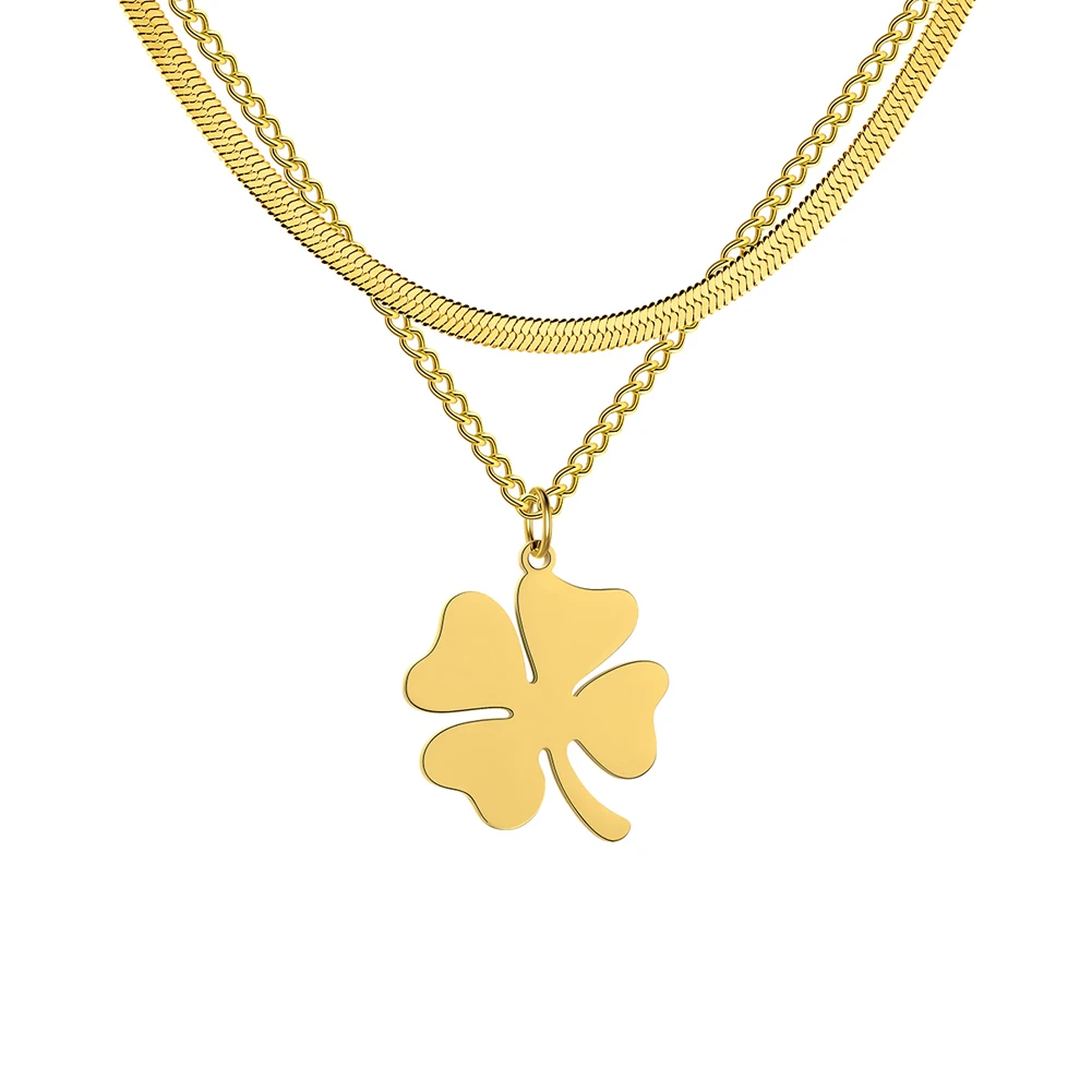 

Amaxer Stainless Steel Necklaces For Women Girl Four-leaf Clover Layered Snake Chains Lucky Grass Pendants Jewelry Gift