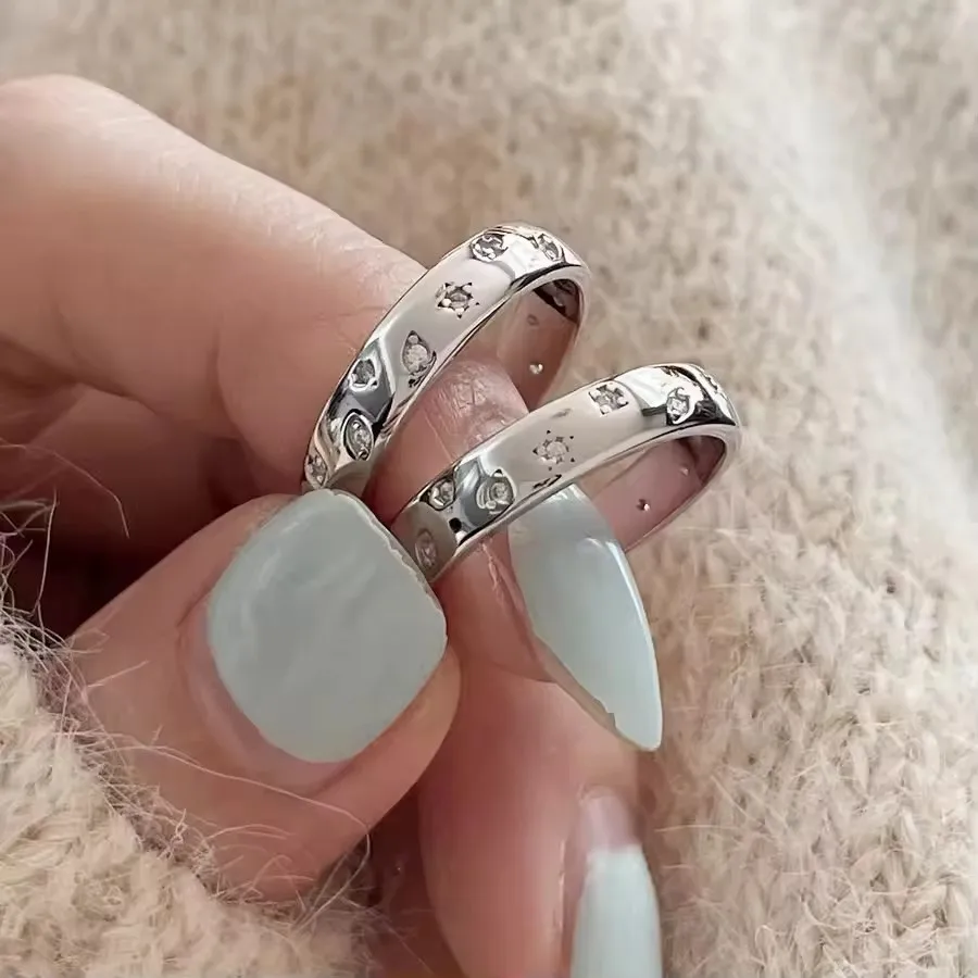 925 Sterling Silver Rings for Women Couple Minimalist Handmade Simple Narrow Zircon Ring Fine Jewelry Gift Prevent Allergy