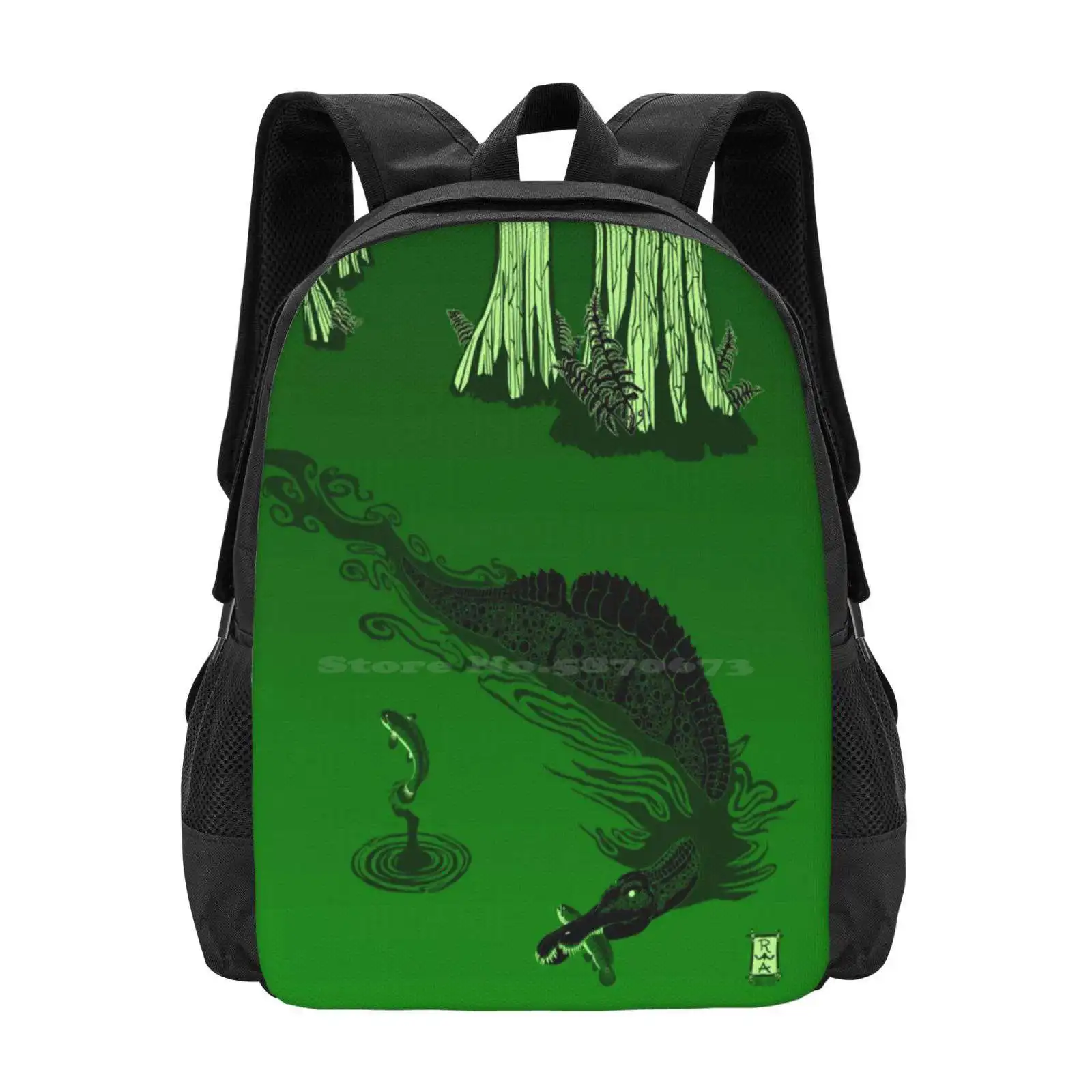 Swamp Dragon Bag Backpack For Men Women Girls Teenage Dinosaur Green Ichthyovenator Dragon Fish Swamp Cypress Cretaceous Retro