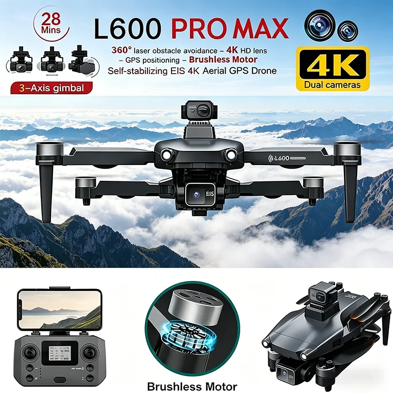 2026 4K Professional HD Dual Camera New L600 PRO MAX GPS Drone 5KM 3-Axis Gimbal 360 Obstacle Avoidance Brushless Quadcopter Toy
