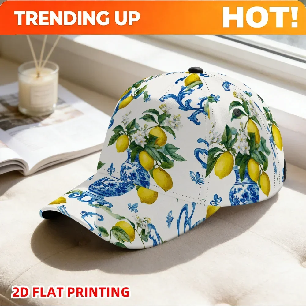 Customization 1pc Lemon & Blue Baseball Cap For Men & Women - Snapback Hat With Lemon Print, Lightweight Summer Casual Headwear
