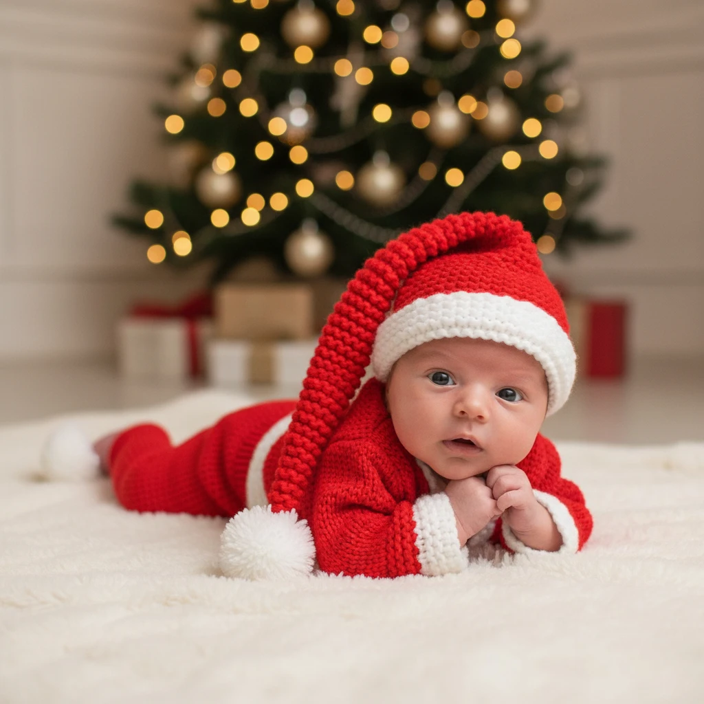 قبعات عيد الميلاد للأطفال مصنوعة يدويًا منسوجة للتصوير الفوتوغرافي لحديثي الولادة قبعات بوم بوم قبعات كرتونية لطيفة لالتقاط صور الأطفال