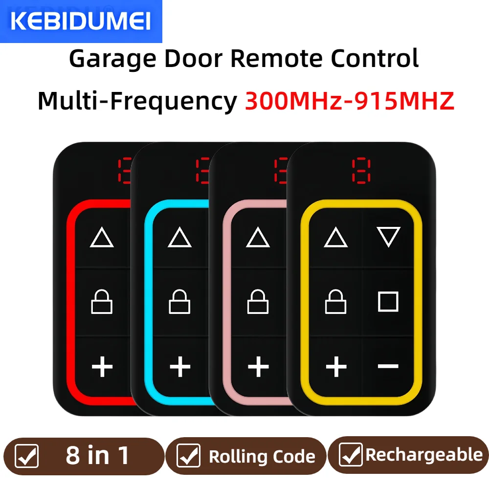 8 in 1 300MHz-915MHz Multi Frequency Garage Door Remote Control RF 8CH Duplicator 868MHz 433MHz Fixed Rolling Code Transmitter