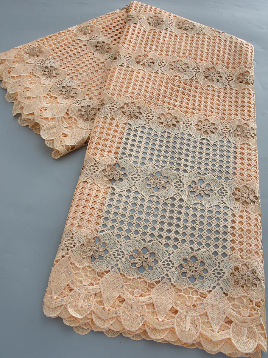 Gelber Guipure-Wasserstoff-Spitzenstoff, afrikanische Spitze, hochwertige nigerianische lösliche Spitze mit Pailletten für Damen-Hochzeitskleider, 5 Yards, 4808