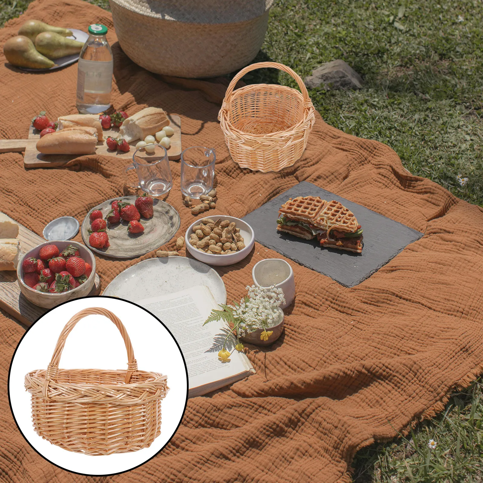 

Vintage Flower Basket Handmade Woven Willow Picnic Basket for Outdoor Gatherings Rustic Garden Storage Decorative Flower
