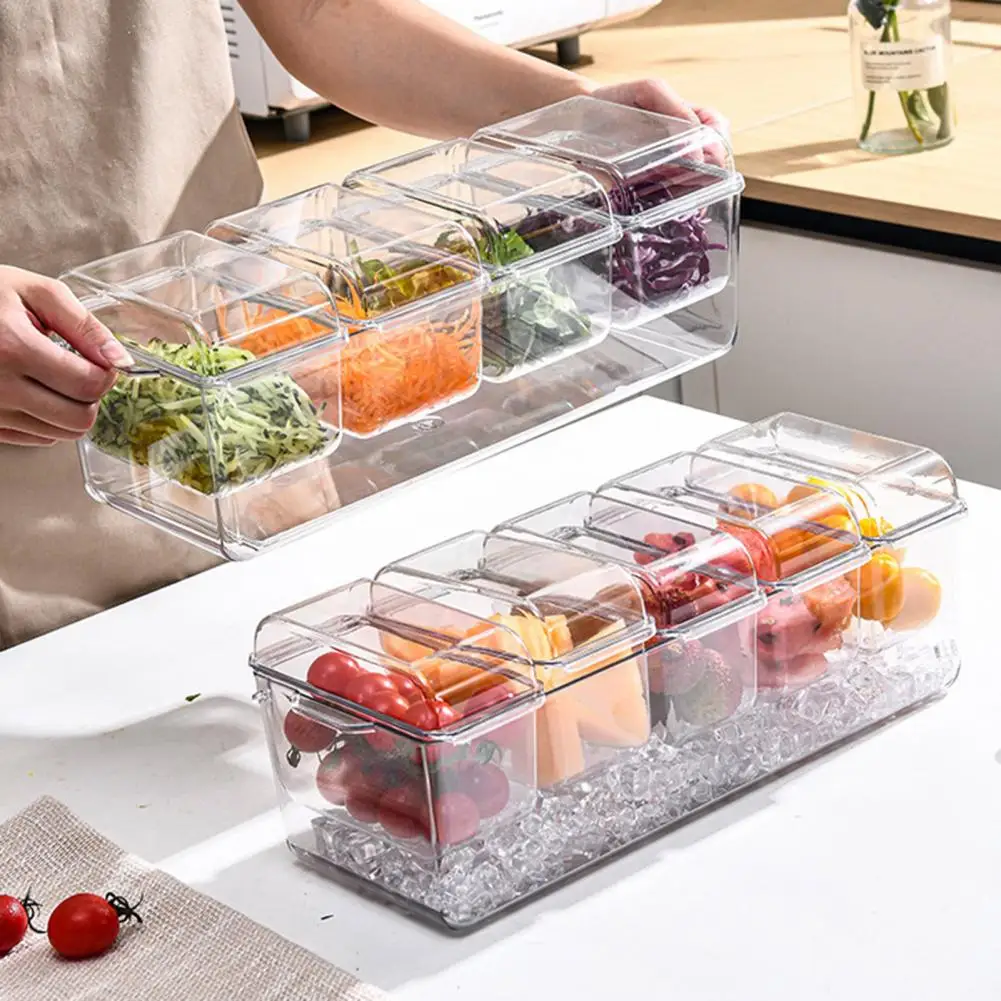 Condiment Jar Capacity Refrigerator Crisper Food Storage Container with 5 Compartments Dustproof Lid Transparent for Organizing