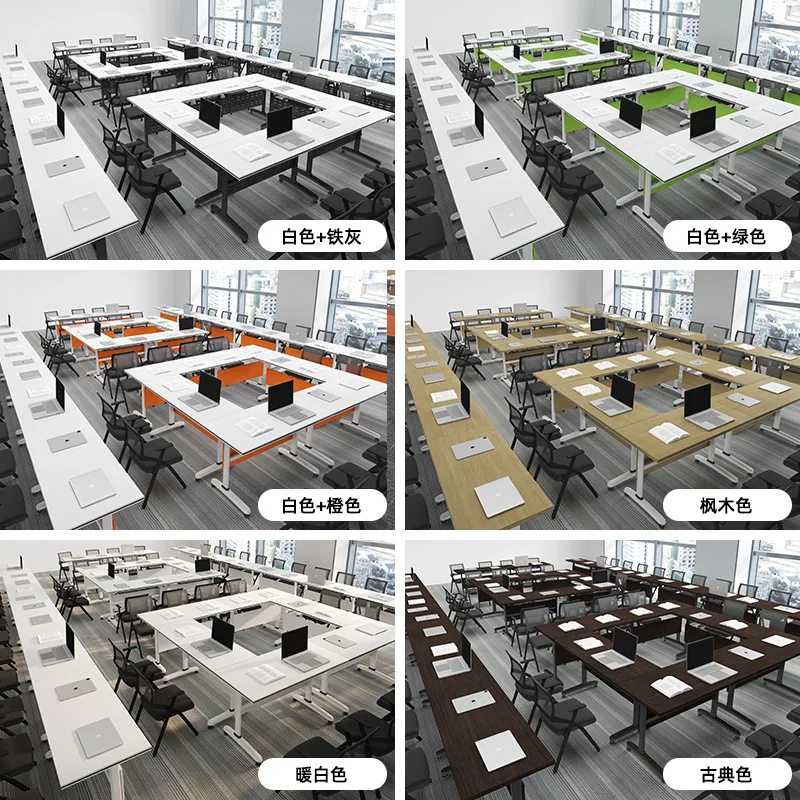 White folding training table movable splicing conference table
