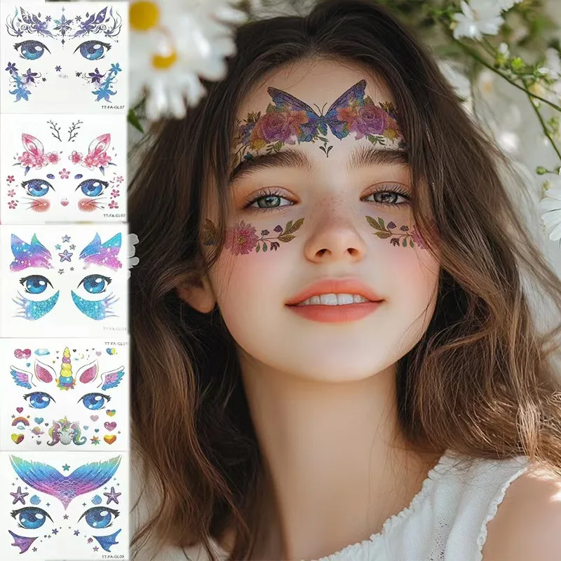 Street Cute Forehead Tattoo Stickers Festival Stage Performance Ice Princess Shiny Face Temporary Decoration