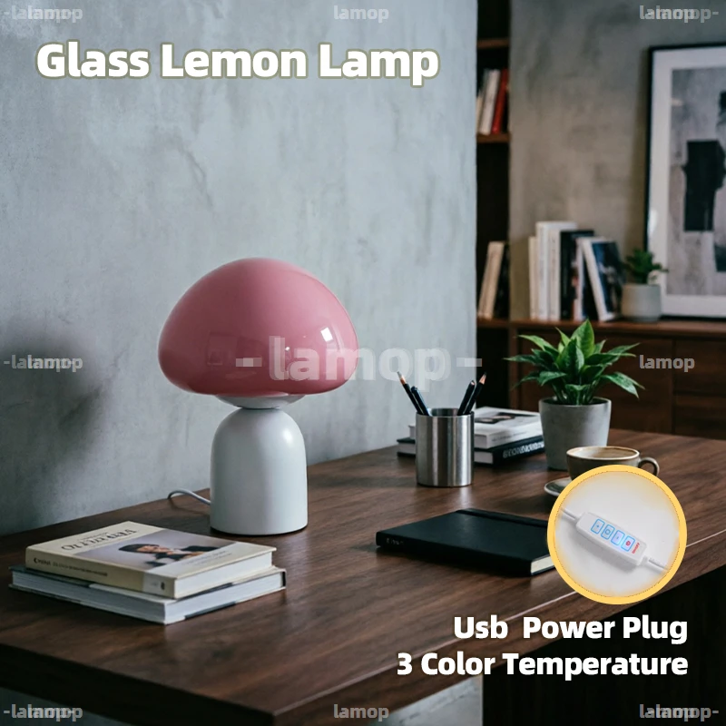 Glass Mellow‑Aura Large‑Arch Pomaceous‑Shade Bell‑Can Base Table Lamp Campus‑Scholarly Casual 3 Tone Gentle Glow Study Desk Shel