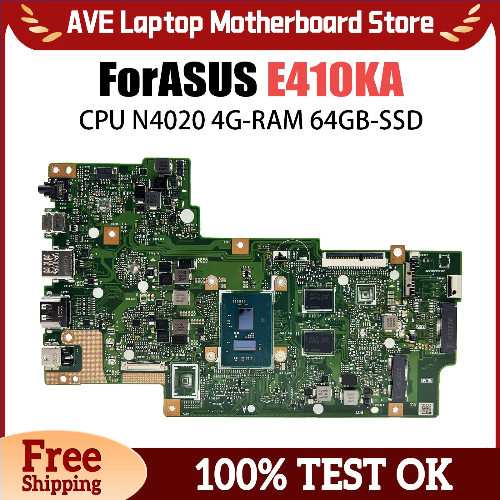 E410KA Moederbord Voor ASUS Vivobook Go 14 E410K E510KA E510K Laptop Moederbord CPU N5100 8 GB RAM 100% TEST OK