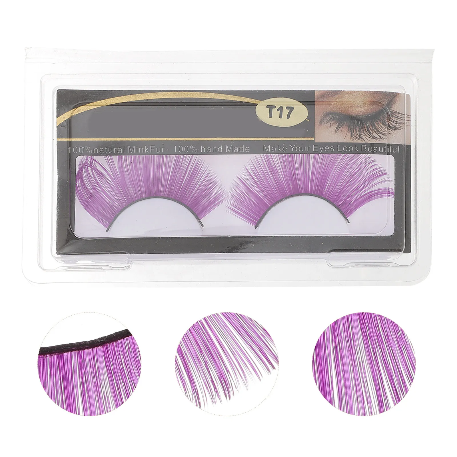 3Pairs Fake Eyelashes Fiber Material Purple Curly Style Halloween Festival Performance Carnival Beautiful Eye Decoration