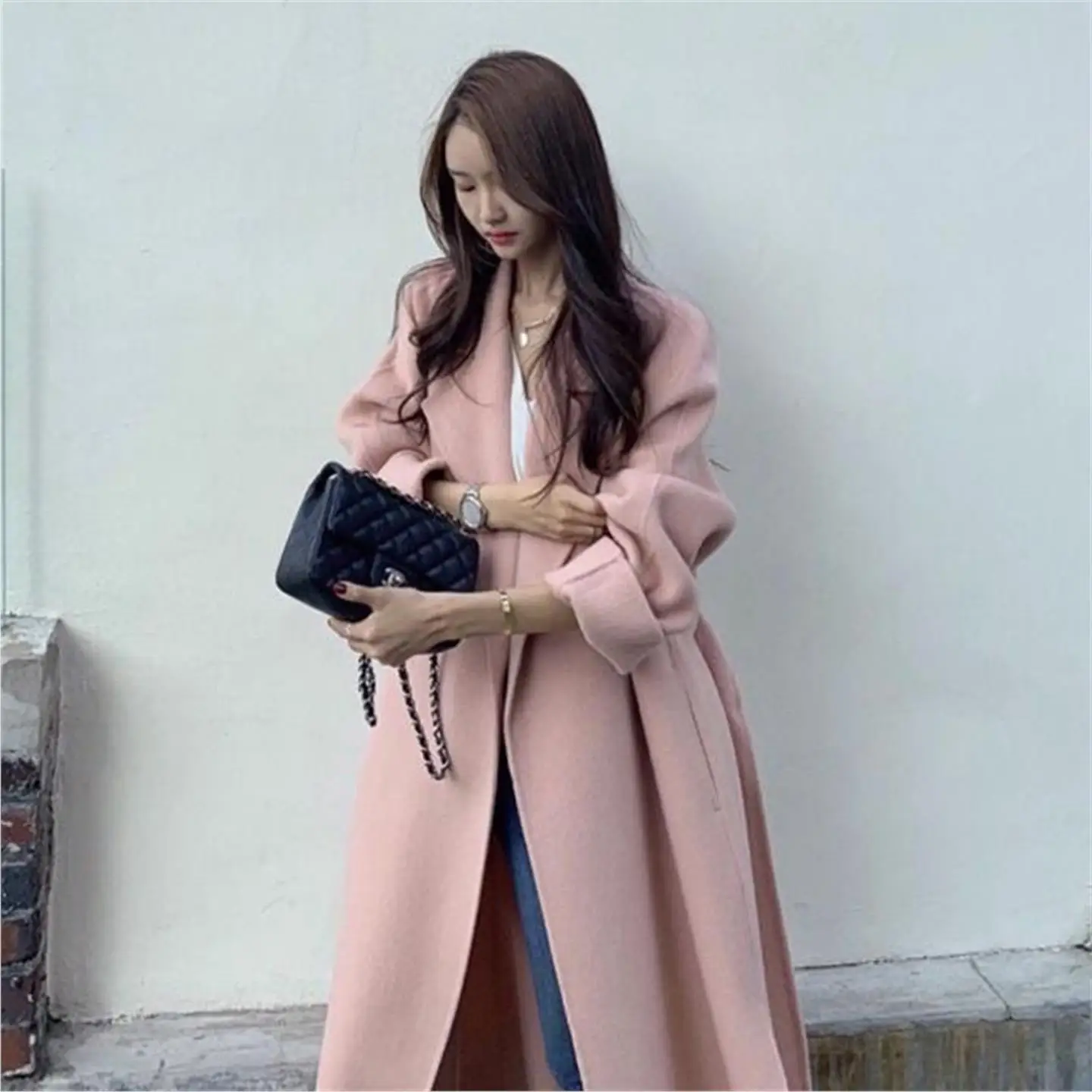 Abrigo de Mujer de Doble Cara, Estilo Campera, Abertura Lateral Holgada, Largo Medio, Otoño Invierno, Marca Faion, Talla Grande, Corte en Forma de Pera