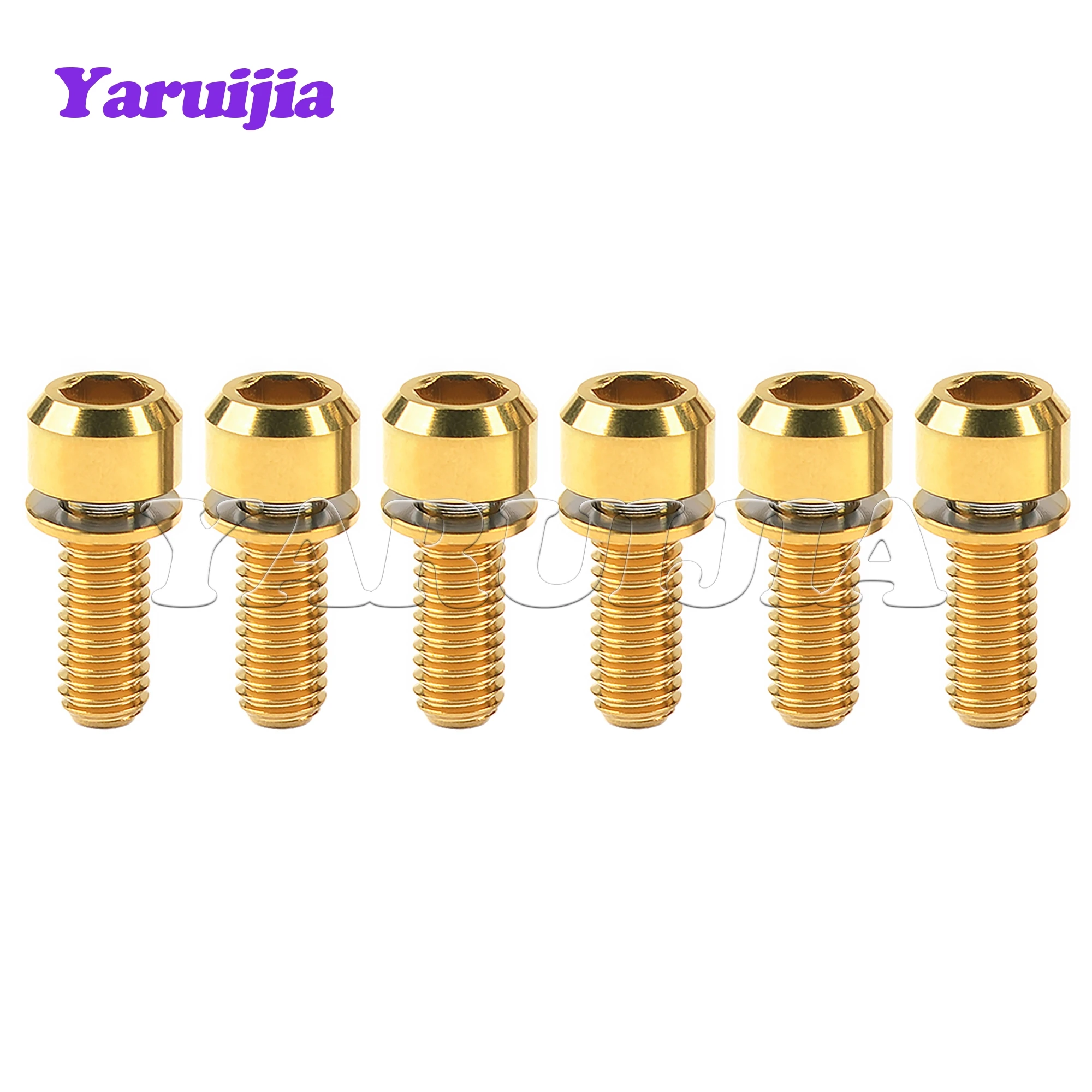 Yaruijia Titanium Bolt Ti M5/M6X16/18/20/25/35mm with Washers for Bicycle Disc Brake Stem Clamp 6pcs