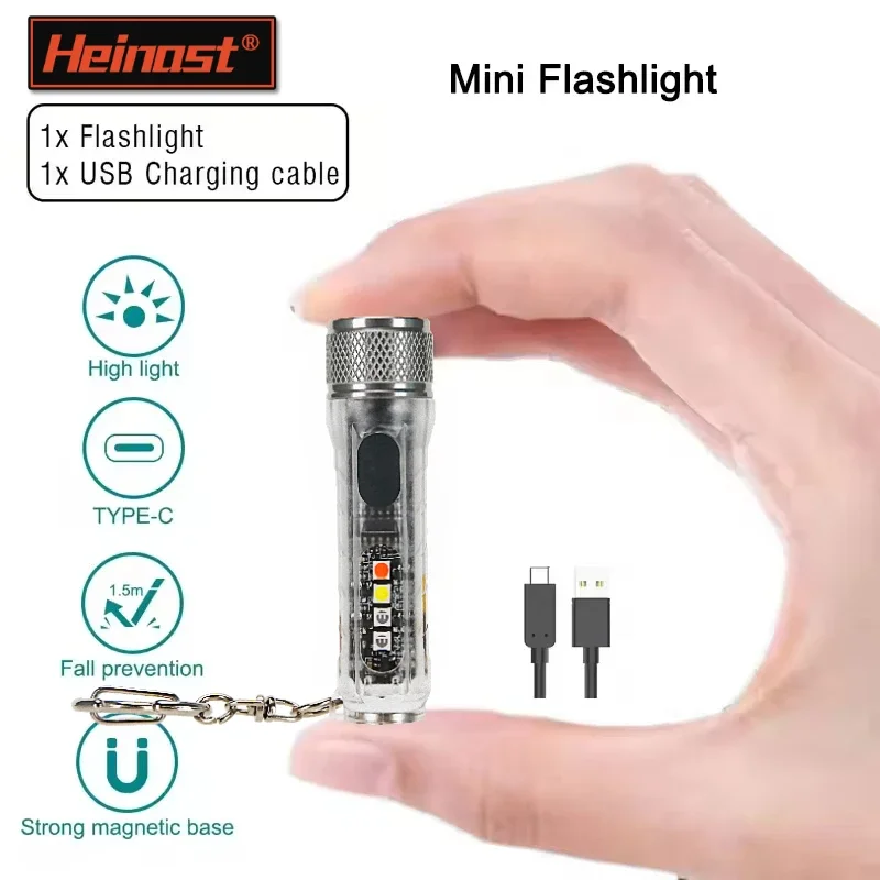

Наверхяркий мини-светодиодный прожектор Heinast с зарядкой TYPE-C и хвостовым магнитом, водонепроницаемый фонарик для кемпинга с боковым освещением COB
