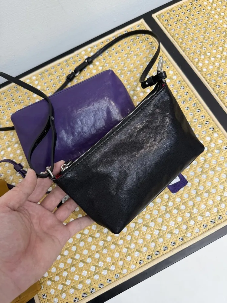 Soft Real Cowskin Small Phone Bag Women Genuine Leather Single Shoulder Underarm Bag Zipper Solid Color Casual Crossbody Bags