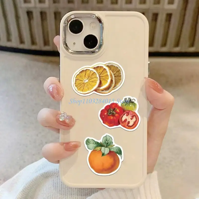 R6FF 50 Sheets Decorative Sticker Waterproof Sticker Mediterranean Tomato Sticker