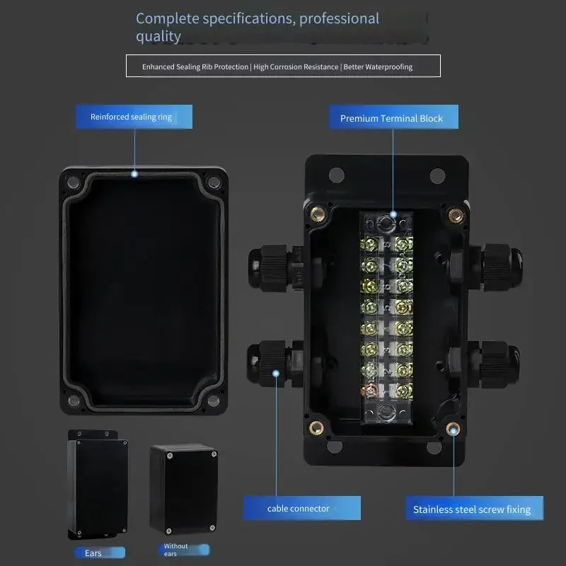 Outdoor Waterproof Plastic Junction Box with Terminals Rainproof Cable Threading Power Supply Monitoring Box