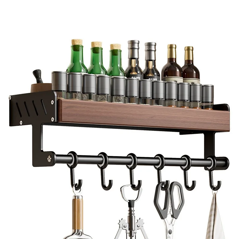 Walnut Kitchen Rack Antique Style Non-punching Wall-mounted Multi-layer Pot Lid Knife Chopsticks Spoon Seasoning Storage Shelf