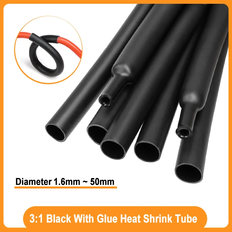 

1/3/5/10m 3:1 Black Heat Shrink Tube Thick Glue Dual Wall Tubing Polyolefin Insulated Shrinking Cable Sleeve Diameter 1.6 ~ 50mm
