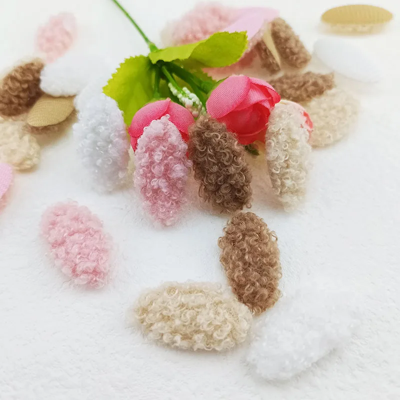 100Pcs 3.2X1.7CM Furry Felt Small Rabbit Ear Padded Appliques For Baby Clothes Hat Sewing DIY Headwear Bow Accessories Patches