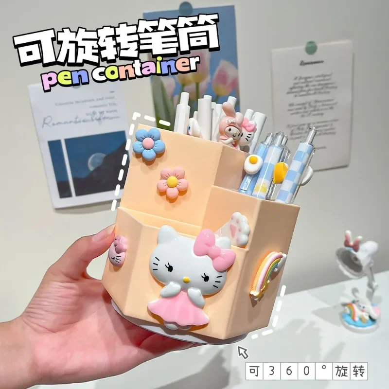 Creative cartoon Doraemon rotatable pen holder for children and elementary school students desktop stationery storage box