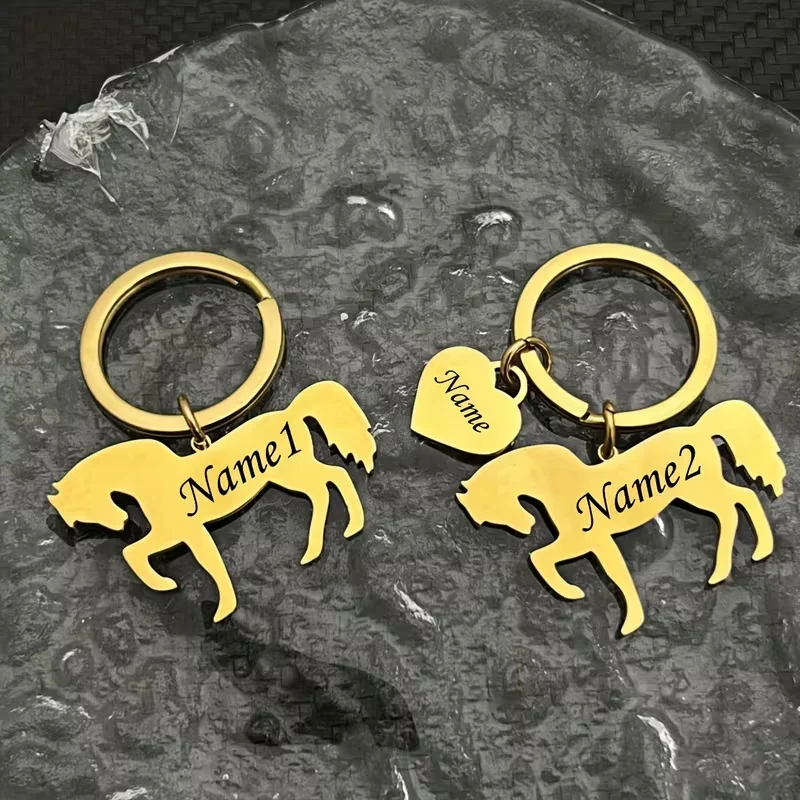 Custom Horse Keychain for Woman Men Sister Mother Girl Gift Car Key Chain stainless steel Pendant Gold Color KeyChain