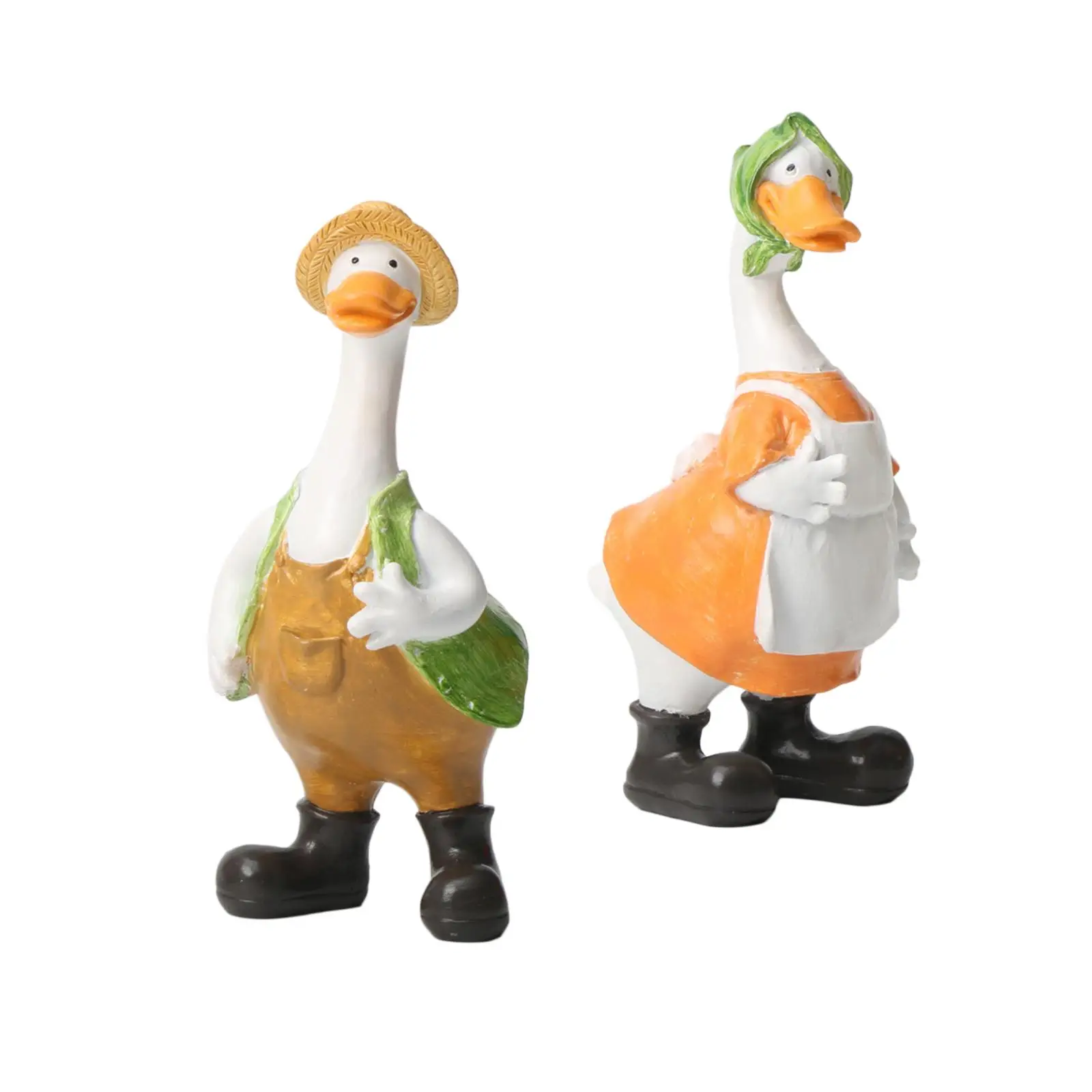 2x Couple Duck Statues Duck Figurine Garden Statue Tabletop Ornament Birthday Gift for Desk Balcony Lawn Porch Living Room