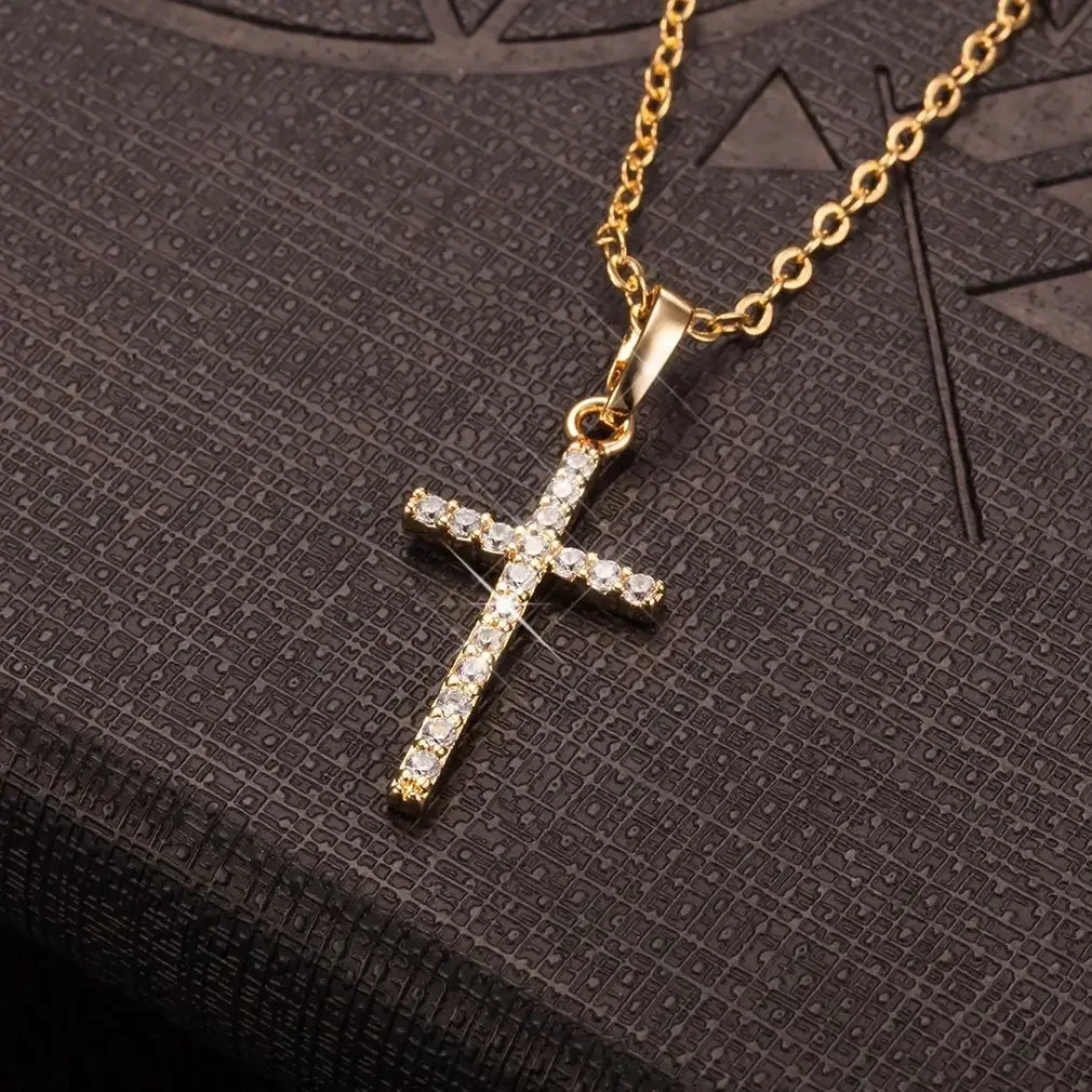 LATS Fashion Female Cross Pendants dropshipping Gold Color Crystal Jesus Cross Pendant Necklace Jewelry For Women Men Wholesale