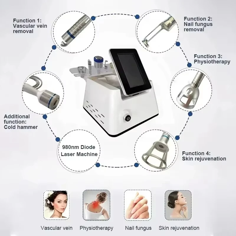 CE certified 5 in 1 spider vein removal 980nm diode laser onychomycosis nail fungus treatment device vascular vein laser diode 3