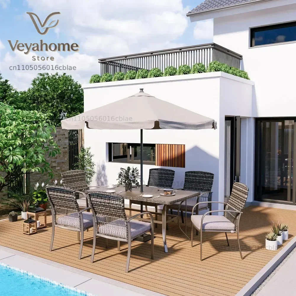 Patio Dining Table Set Garden Furniture Sets Outdoor Wicker Furniture Set for Backyard Garden Deck Poolside/Iron Slats