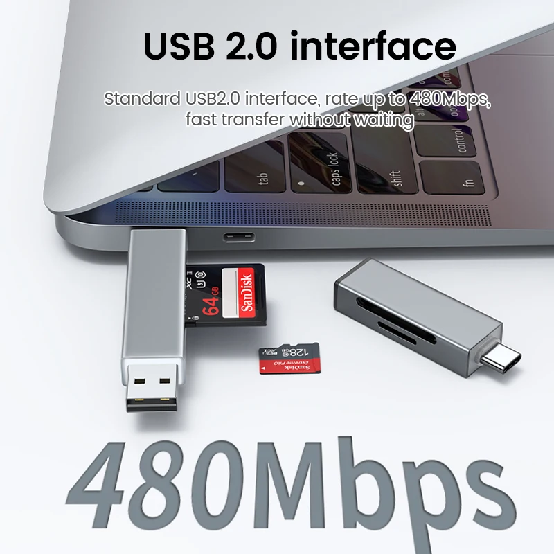 Elough Card Reader USB 2.0 & Type C to SD TF Card Reader High Speed Smart Cardreader Adapter For PC Laptop Type C Devices 2 IN 1