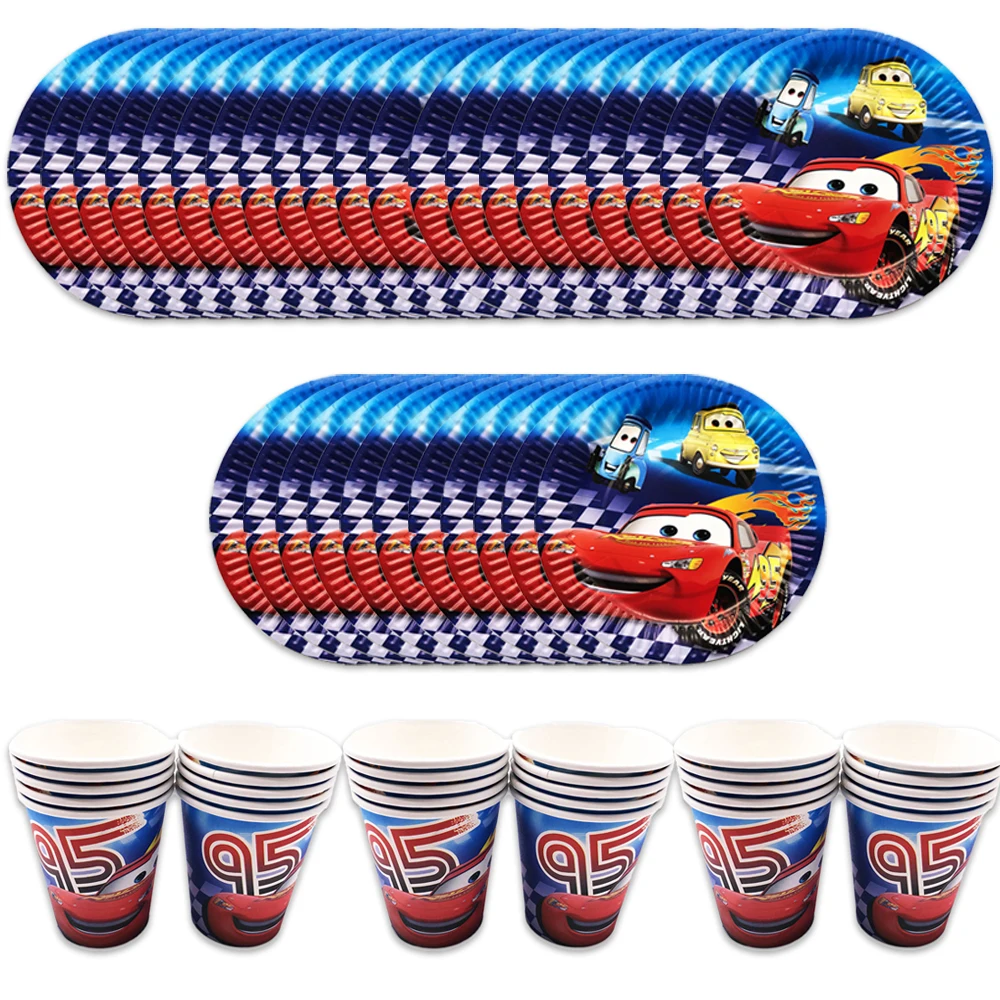 

60pcs/set Disney Cars Lightning McQueen Children's Birthday Party Decoration Boy Favor Decoration Paper Plate Cup Deco