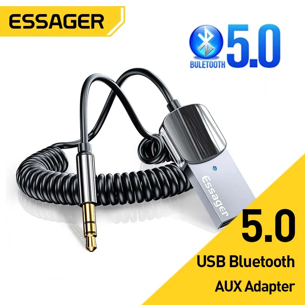 Essager kompatybilny z Bluetooth samochodowy sprzęt Audio kabel nadajnik bezprzewodowy odbiornik samochodowy AUX 3.5mm Adapter gniazda Jack kabel głośnik nadajnik
