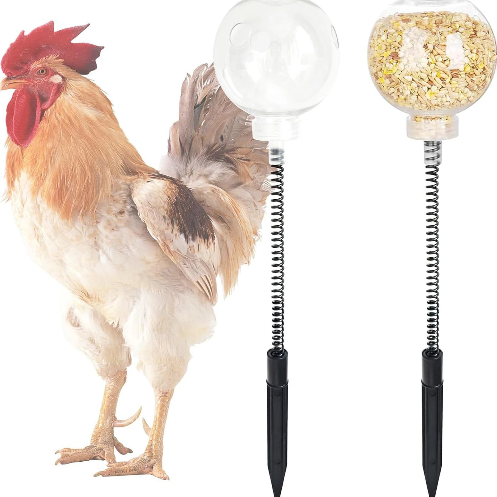 Dispensador interactivo de caca de pollo de 2 piezas, juguete para vida de aves de corral, alimentador lento, juguete para caca de pollo, juguetes para aves de corral