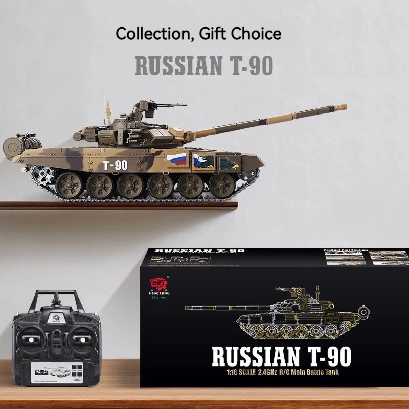 Czołg RC Henglong T90 zdalnie sterowany, duży, metalowy, elektryczny model wojskowy na gąsienicach, wielofunkcyjny pojazd bojowy terenowy, prezent