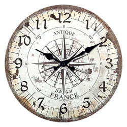 Vintage American-Style Compass Pattern Wooden Wall Clock for Living Room, Bedroom, Kitchen, Home Decoration, Silent Quartz Clock, Holiday Gift, 10 Inches, 12 Inches (No Battery)