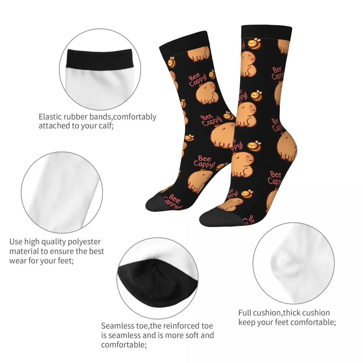 Funny Bee And Capybara Basketball Socks Bee Cappy Polyester Crew Socks for Women Men Sweat Absorbing