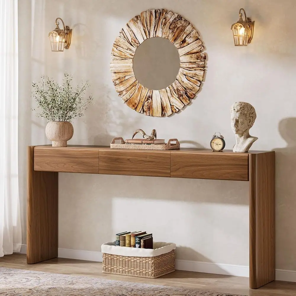 

Durable 3-Drawer Wooden Entry Table, 70.9 Long, Storage-Friendly Sofa Console, Ideal for Entrance, Hallway, Living Room, Easy to
