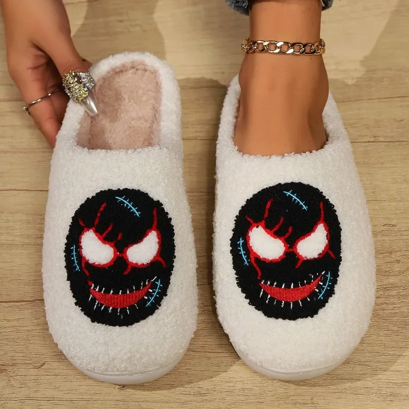 Halloween Cotton Slippers Autumn/winter 2024 Men Women Indoor Warmth Slippers Non Slip Comfort Warm Bats Mask Plush Fur Slippers