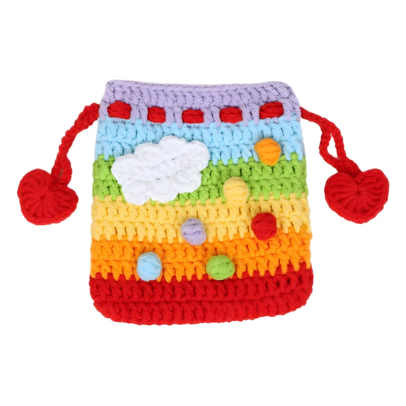 5pcs Coin Purses Yarn Woven Rainbow Internet Red Protable Drawstring Headphone Bag