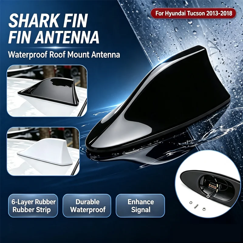 For Hyundai Tucson 2013-2018, Shark Fin FM/AM Antenna – Self-Adhesive, No Drilling, Waterproof Roof Styling & Signal Booster.