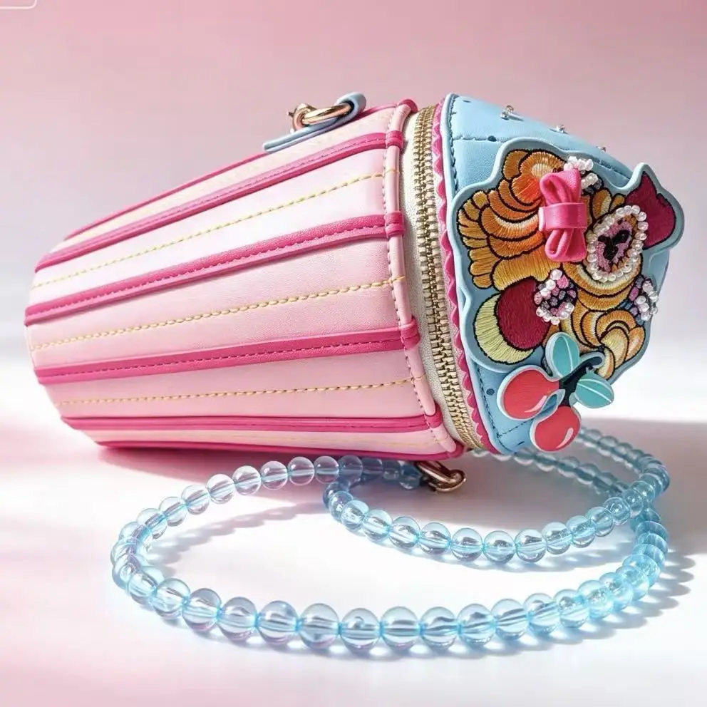 Ice Cream-shaped Shoulder Bag Versatile Crossbody Bag Cute Transparent Beaded Chain Sweet Cool Cherry Embroidery Niche Wallet