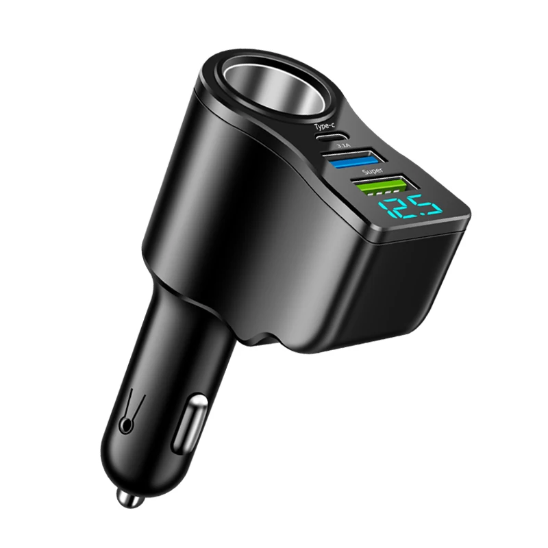 Neues digitales Display Auto-Schnellladegerät Dual-USB-Autoladegerät Auto-Eins-zu-Drei-Zigarettenanzünder 66W Multifunktionales Autoladegerät