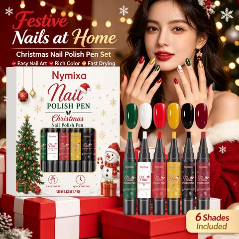 6 Colors DIY Nail Art Markers Fast Dry Water-Based Nail Art Marker Christmas New Years Nail Painting Kit DIY Xmas Manicure Gift